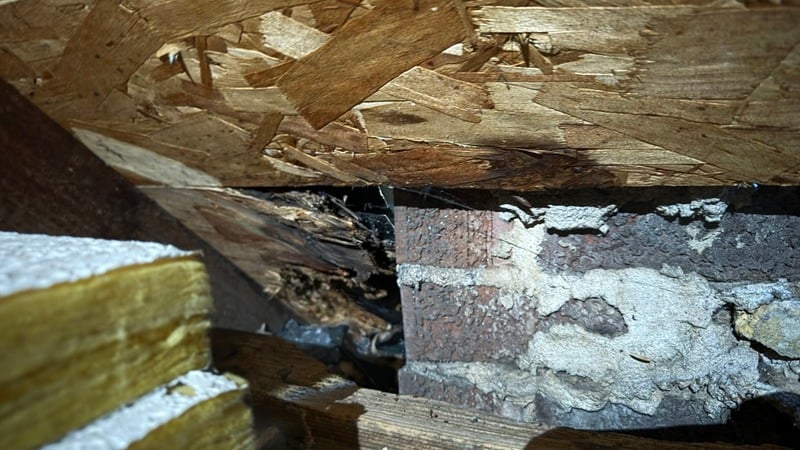 Exposed roof decking showing wear