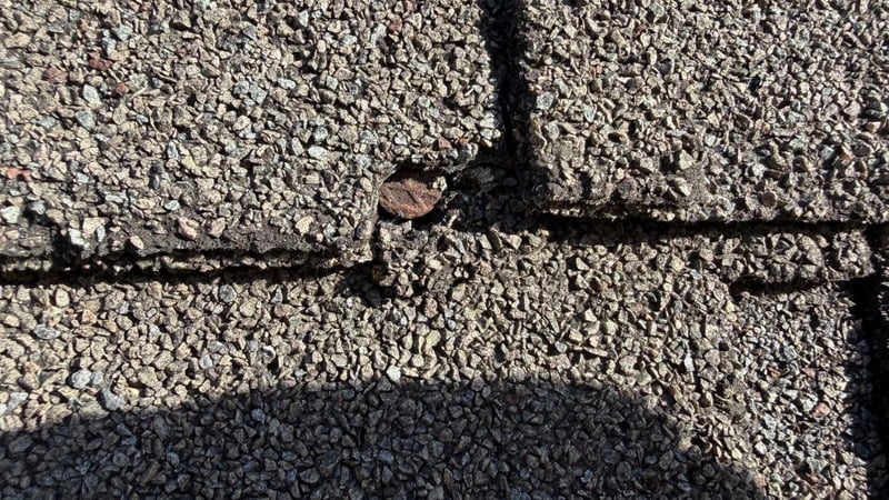 Close-up of a popped roofing nail